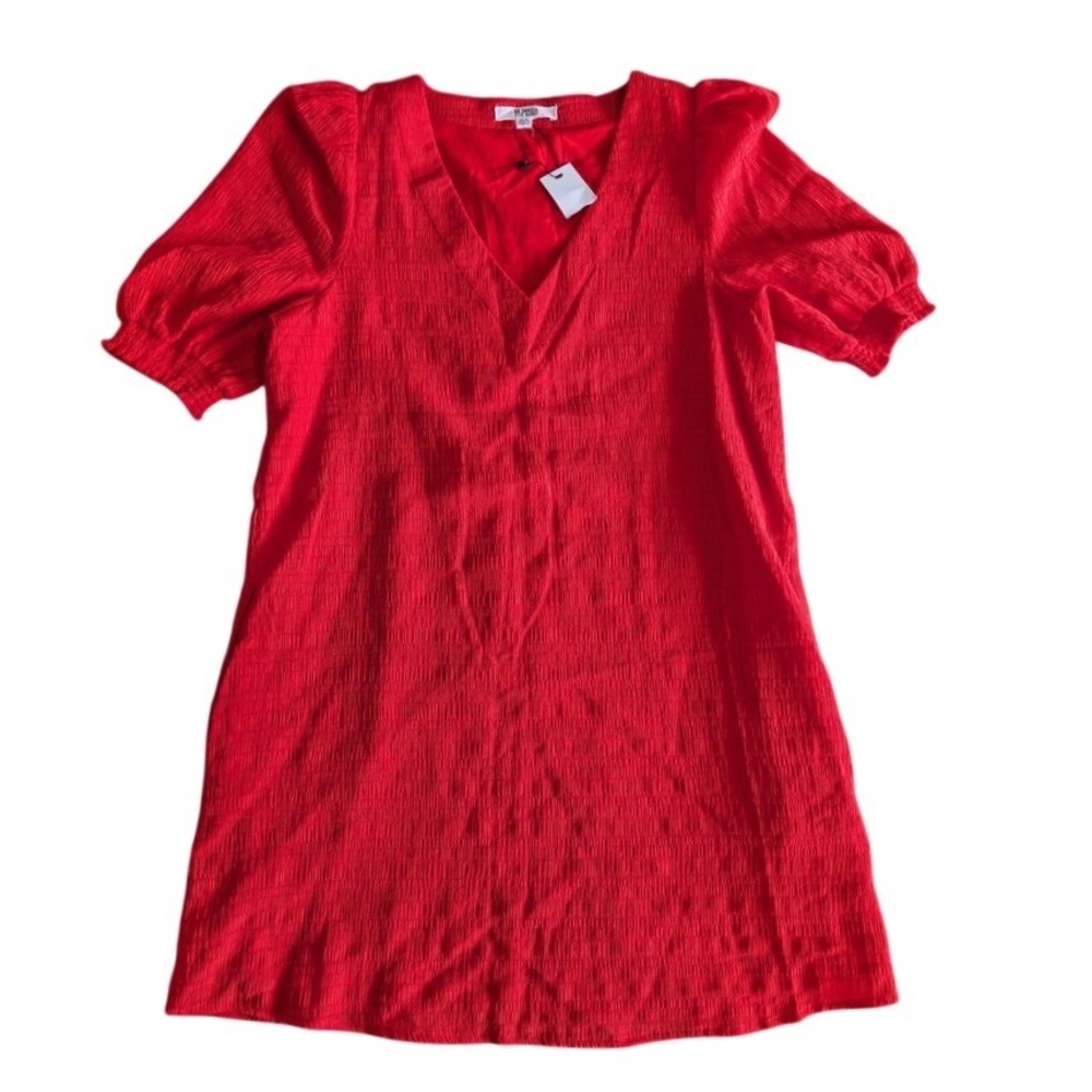 NWT BB‎ Dakota Steve Madden Puff Sleeve Textured Shift Dress Pockets Red Size XS